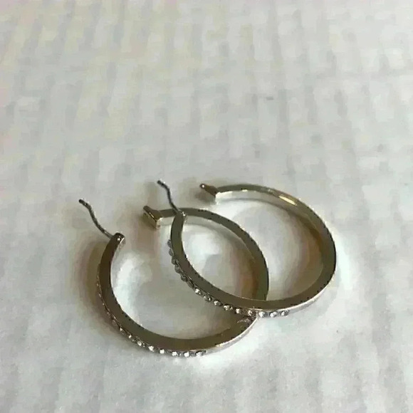 INC new Silver Tone Crystal Hoop Earrings - Picture 5 of 7